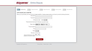 Let's locate your credit file - Equifax Online Dispute