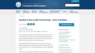 Equifax's free credit monitoring - time is ticking - Consumer.ftc.gov