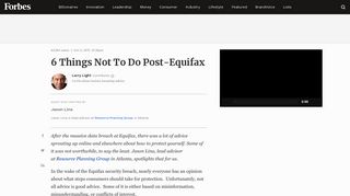 6 Things Not To Do Post-Equifax - Forbes