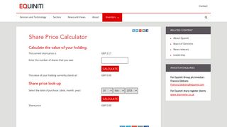 Share Price Calculator – Equiniti Group plc