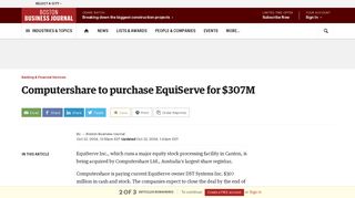 Computershare to purchase EquiServe for $307M - Boston Business ...