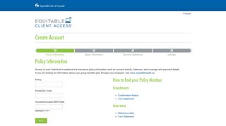 Create Account for Equitable Life Client Access