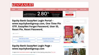 EazzyNet Login Page - Equity Bank Kenya Digital Online Banking