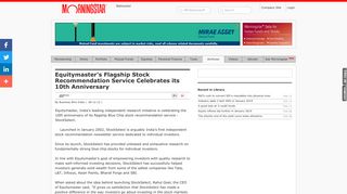 Equitymaster's Flagship Stock Recommendation Service Celebrates ...