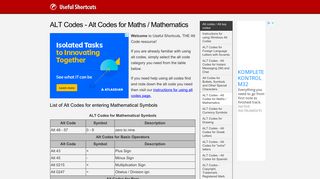 ALT Codes - Alt Codes for Maths / Mathematics