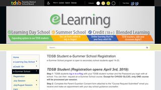 eLearning > e-Summer School > Registration - TDSB School Websites