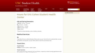 Hours for Eric Cohen Student Health Center | USC Student Health | USC