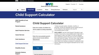 Child Support Calculator - HRA - NYC - NYC.gov