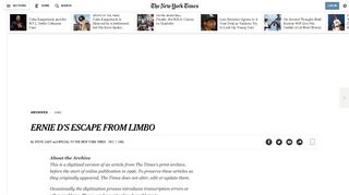 ERNIE D'S ESCAPE FROM LIMBO - The New York Times