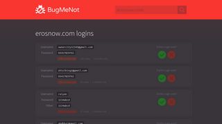 erosnow.com passwords - BugMeNot