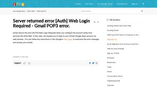 Server returned error [Auth] Web Login Required - Gmail POP3 error.