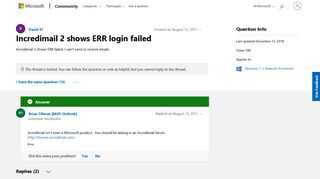 Incredimail 2 shows ERR login failed - Microsoft Community