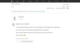 Login error in safari - Apple Community - Apple Discussions