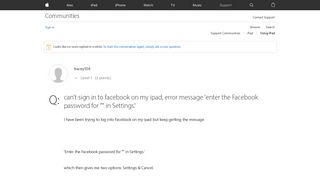 can't sign in to facebook on my ipad, err… - Apple Community