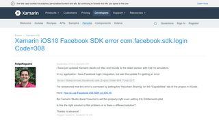Xamarin iOS10 Facebook SDK error com.facebook.sdk.login Code=308 ...