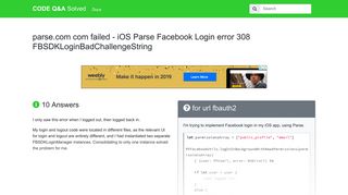iOS Parse Facebook Login error 308 ... - CODE Q&A Solved