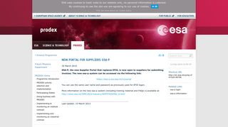 ESA Science & Technology: New portal for suppliers: esa-p