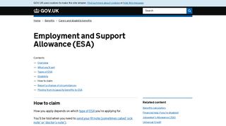 Employment and Support Allowance (ESA): How to claim - GOV.UK