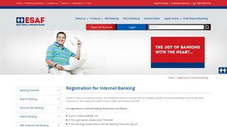 Registration for Internet Banking - ESAF Small Finance Bank