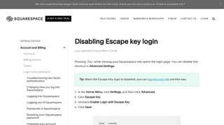 Disabling Escape key login – Squarespace Help