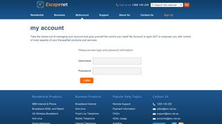 MyAccount - The control panel for your EscapeNet services.