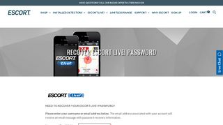 Recover Escort Live! Password - ESCORT Radar