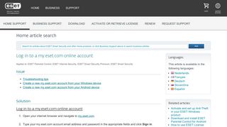 Log in to a my.eset.com online account—ESET Knowledgebase