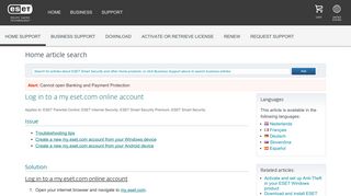 Log in to a my.eset.com online account—ESET Knowledgebase