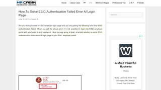 How To Solve ESIC Authentication Failed Error At Login Page
