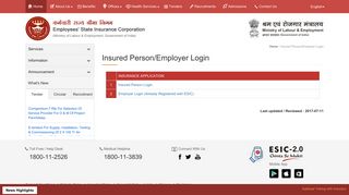 Insured Person/Employer Login | Employee's State Insurance ... - Esic