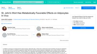 (PDF) St. John's Wort Has Metabolically Favorable Effects on ...