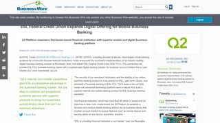ESL Federal Credit Union Expands Digital Offering for ... - Business Wire