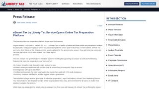 eSmart Tax by Liberty Tax Service Opens Online Tax Preparation ...