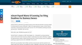 eSmart Payroll Warns Of Looming Tax Filing Deadlines For ...