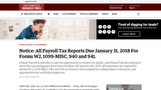 Notice: All Payroll Tax Reports Due January 31, 2018 For Forms W2 ...