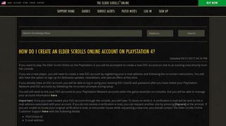 How do I create an Elder Scrolls Online account on PlayStation 4?