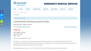 CANCELLED: PALS Renewal/Provider - OhioHealth EMS