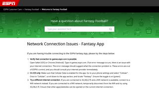Network Connection Issues - Fantasy App – ESPN Customer Care
