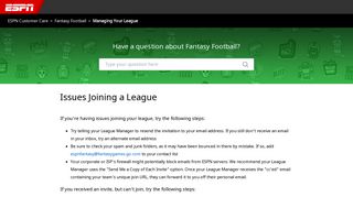 Issues Joining a League – ESPN Customer Care