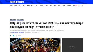 ESPN tournament challenge: Only .48 percent of brackets have Loyola ...