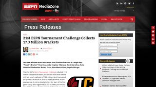 21st ESPN Tournament Challenge Collects 17.3 Million Brackets ...