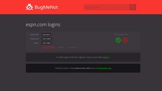 espn.com passwords - BugMeNot