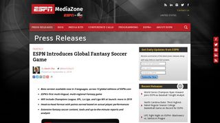 ESPN Introduces Global Fantasy Soccer Game - ESPN MediaZone U.S.