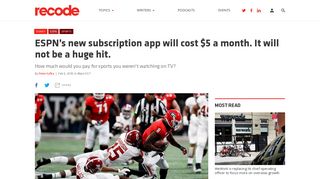 ESPN's new subscription app will cost $5 a month. It will not be a huge ...