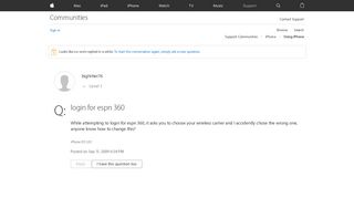 login for espn 360 - Apple Community