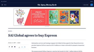 SAI Global agrees to buy Espreon - Sydney Morning Herald