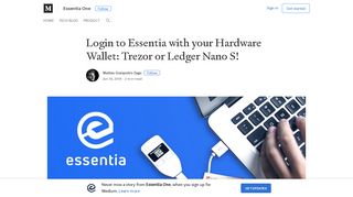 Login to Essentia with your Hardware Wallet: Trezor or Ledger Nano S!