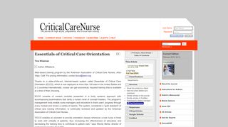 Essentials of Critical Care Orientation - Critical Care Nurse