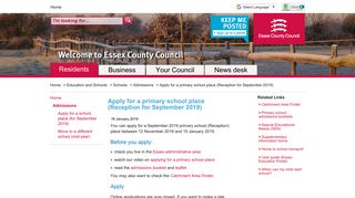 Apply for a primary school place (Reception for September 2019)
