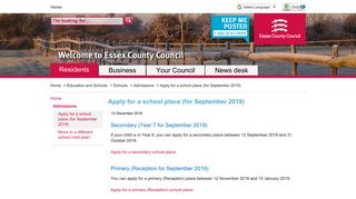 Apply for a school place (for September 2019) - Essex County Council
